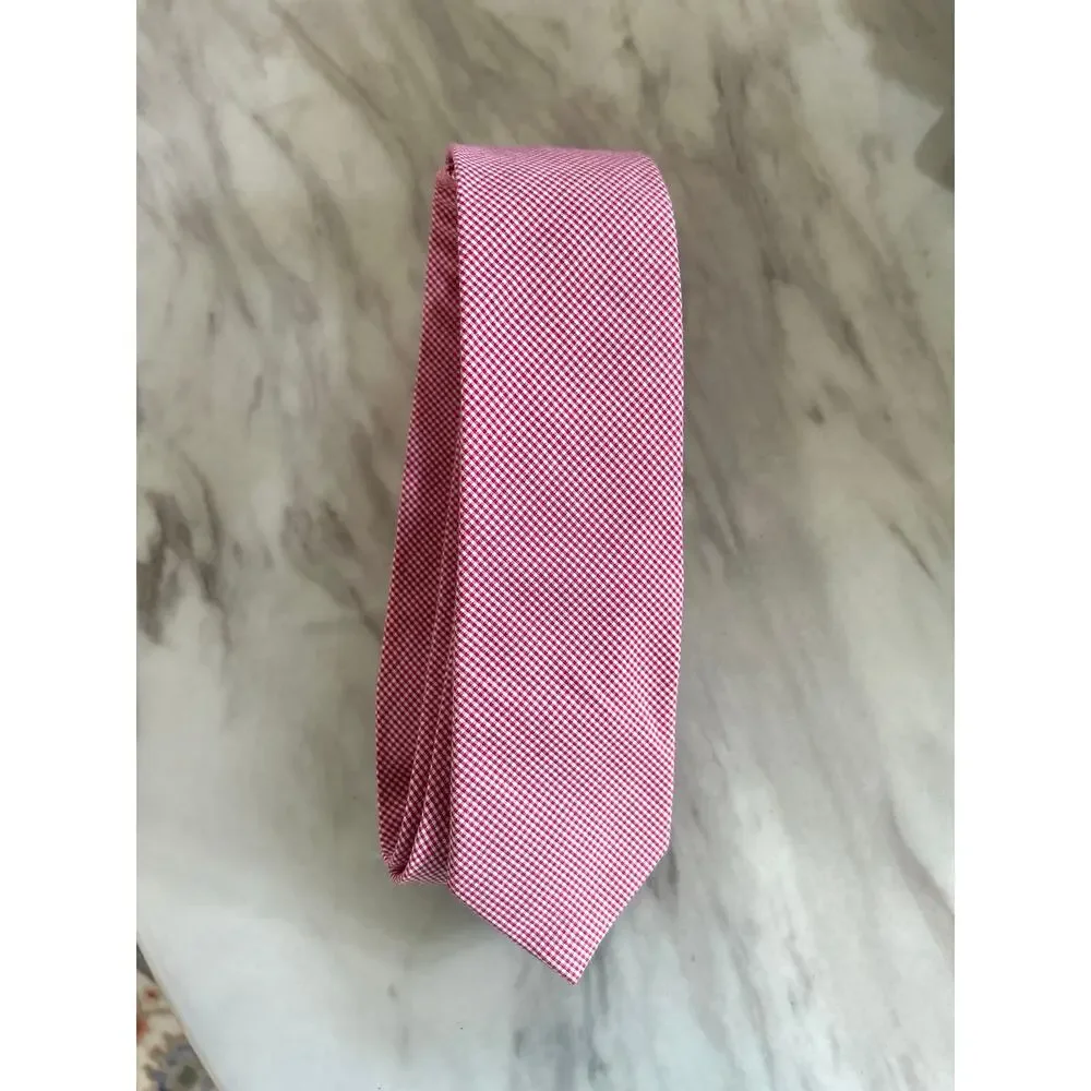 J.Crew Factory Red & White Micro Checked Plaid Cotton Tie Preppy Academia